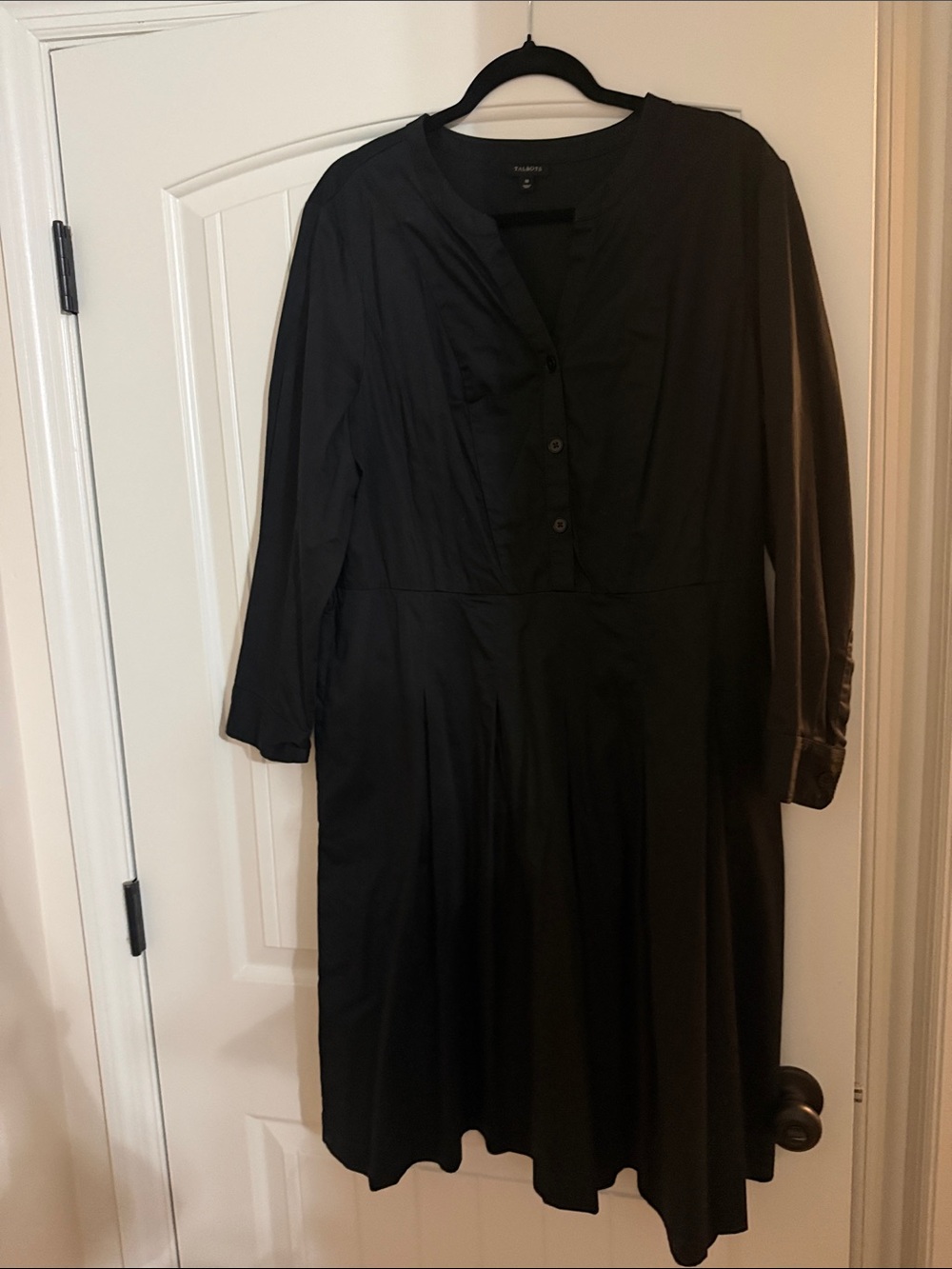Talbots Black Long Sleeve Button-Front Midi Dress